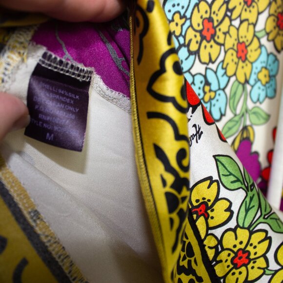 Vtg Hale Bob Silk Blend Tunic Top Sz M Boho Y2K Babydoll Front Tie Floral - Picture 4 of 7